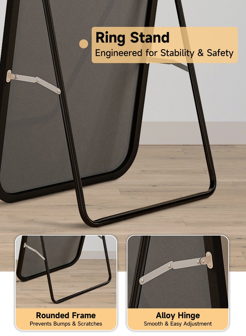 أركايوبتيركس مرآة مستطيلة كاملة الطول مقاس 150 × 40 سم مع حامل، حواف مستديرة - توضع على الأرض أو تثبت على الحائط أو توضع على الحائط، إطار أسود لغرفة المعيشة وغرفة النوم والمدخل (أسود) - Image 2